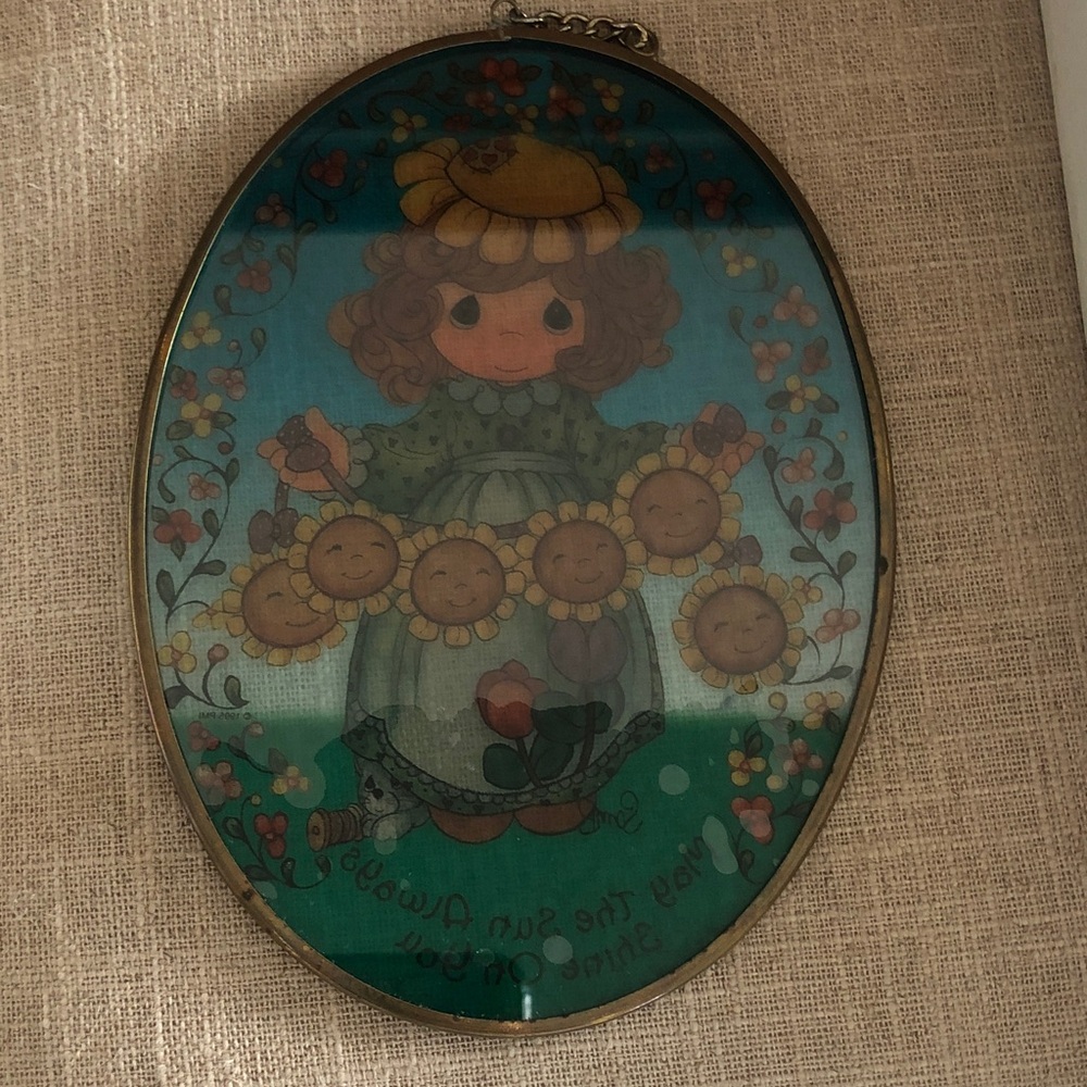 Precious Moments Girl with Sunflower Garland Wall Art - Teal and Yellow
